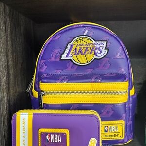 Loungefly Purple and Yellow Lakers Backpack and wallet